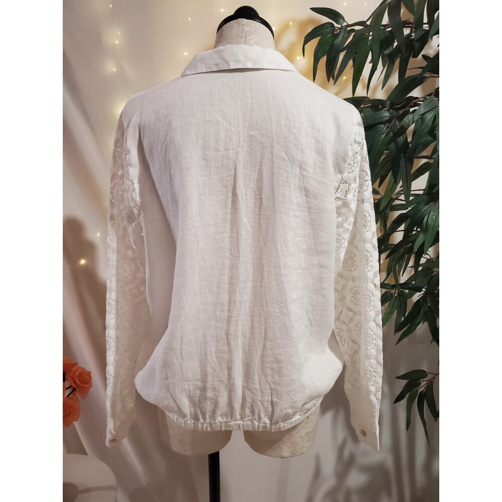 J Jill Love Linen Shell Button Tie Hem Blouse Top Womens Size M White Coastal - Picture 3 of 10